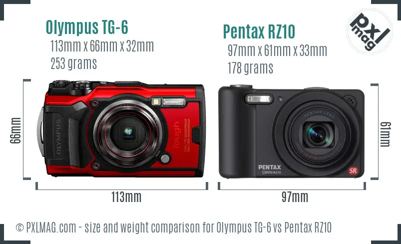 Olympus TG-6 vs Pentax RZ10 size comparison