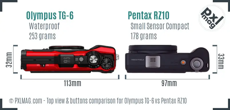 Olympus TG-6 vs Pentax RZ10 top view buttons comparison