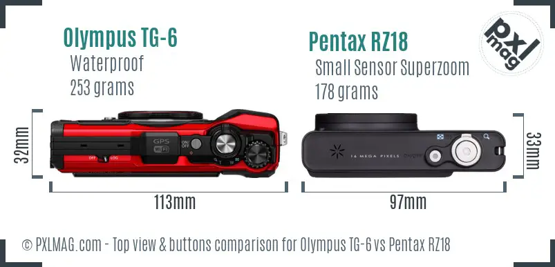 Olympus TG-6 vs Pentax RZ18 top view buttons comparison