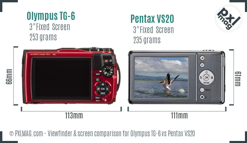 Olympus TG-6 vs Pentax VS20 Screen and Viewfinder comparison