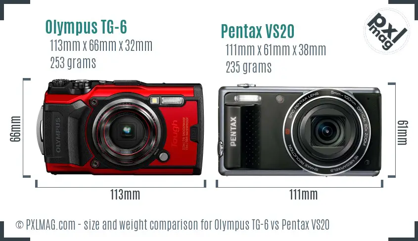 Olympus TG-6 vs Pentax VS20 size comparison
