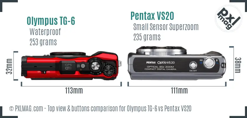 Olympus TG-6 vs Pentax VS20 top view buttons comparison
