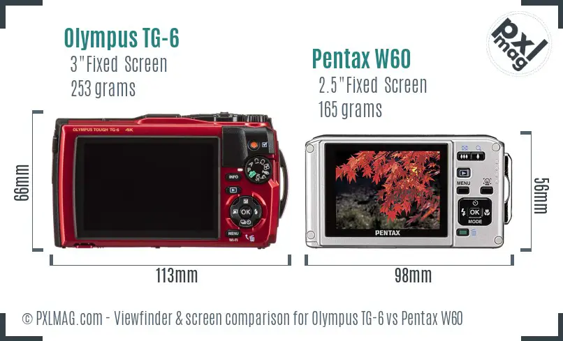 Olympus TG-6 vs Pentax W60 Screen and Viewfinder comparison