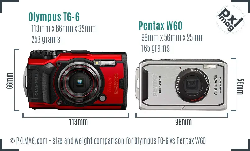 Olympus TG-6 vs Pentax W60 size comparison