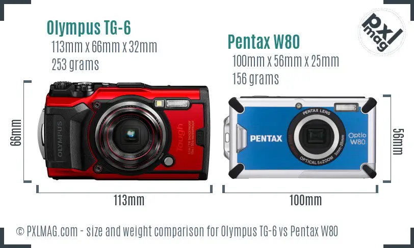 Olympus TG-6 vs Pentax W80 size comparison