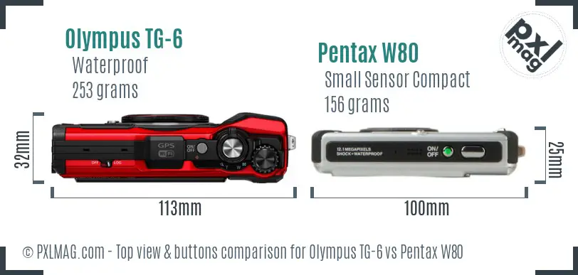 Olympus TG-6 vs Pentax W80 top view buttons comparison