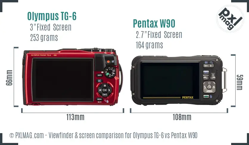 Olympus TG-6 vs Pentax W90 Screen and Viewfinder comparison