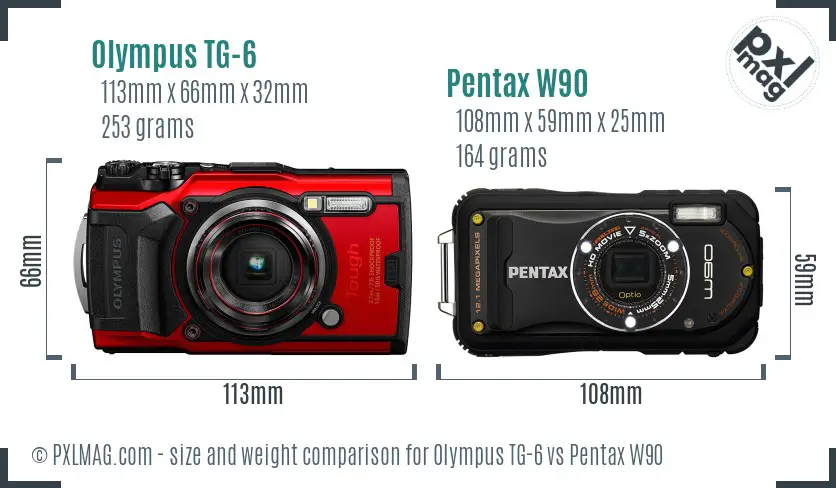 Olympus TG-6 vs Pentax W90 size comparison