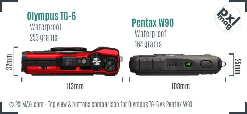 Olympus TG-6 vs Pentax W90 top view buttons comparison