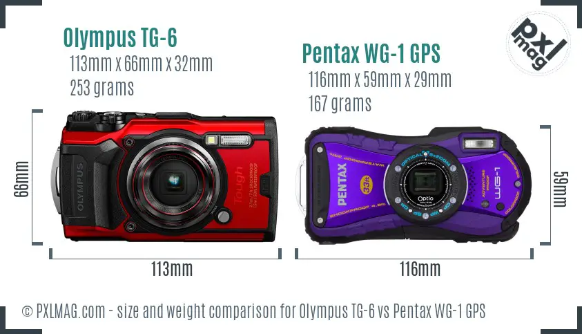 Olympus TG-6 vs Pentax WG-1 GPS size comparison
