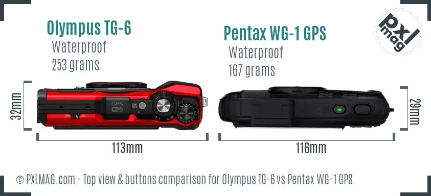 Olympus TG-6 vs Pentax WG-1 GPS top view buttons comparison