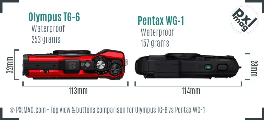 Olympus TG-6 vs Pentax WG-1 top view buttons comparison