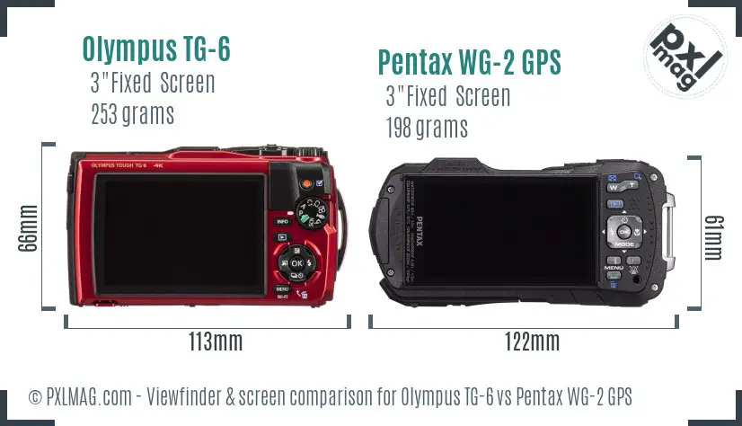 Olympus TG-6 vs Pentax WG-2 GPS Screen and Viewfinder comparison