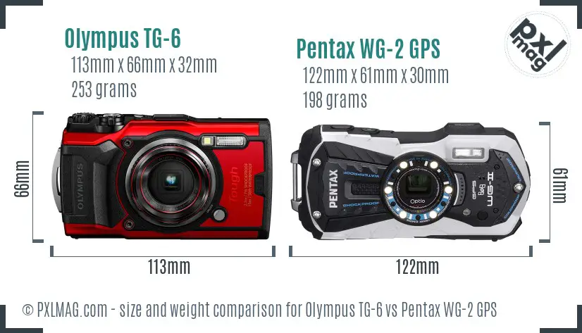 Olympus TG-6 vs Pentax WG-2 GPS size comparison