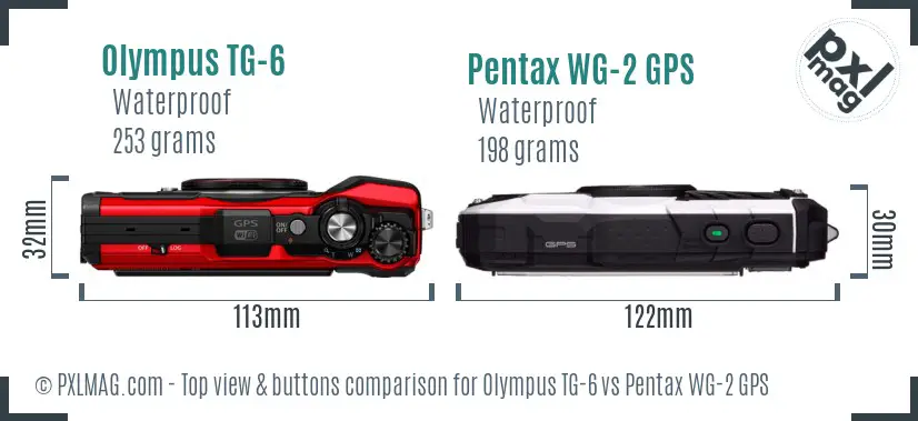 Olympus TG-6 vs Pentax WG-2 GPS top view buttons comparison