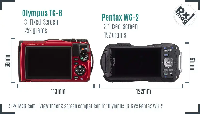 Olympus TG-6 vs Pentax WG-2 Screen and Viewfinder comparison