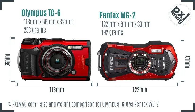 Olympus TG-6 vs Pentax WG-2 size comparison