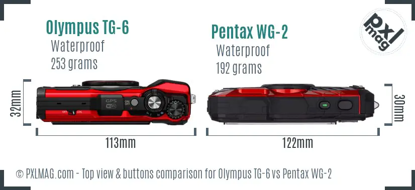 Olympus TG-6 vs Pentax WG-2 top view buttons comparison