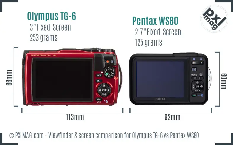 Olympus TG-6 vs Pentax WS80 Screen and Viewfinder comparison