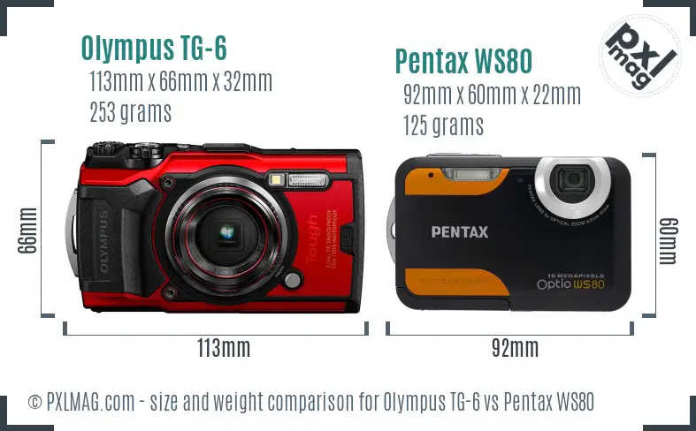 Olympus TG-6 vs Pentax WS80 size comparison
