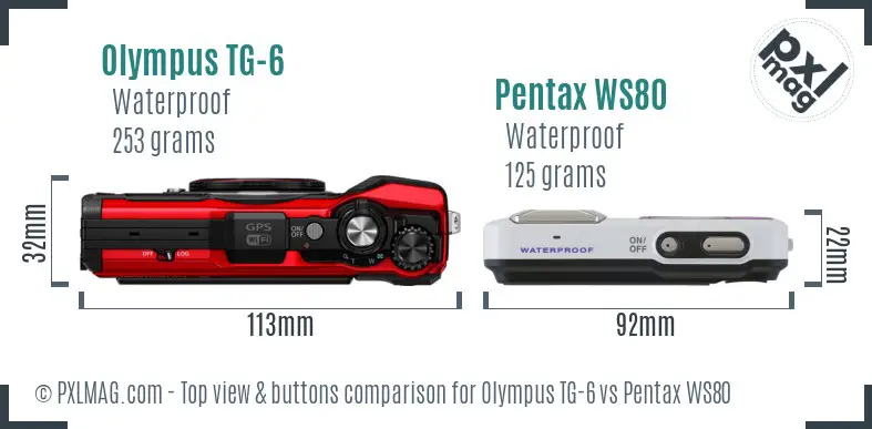 Olympus TG-6 vs Pentax WS80 top view buttons comparison