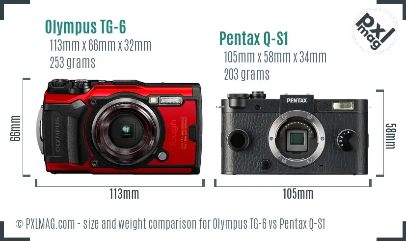 Olympus TG-6 vs Pentax Q-S1 size comparison