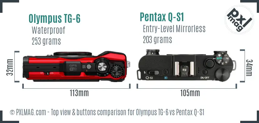 Olympus TG-6 vs Pentax Q-S1 top view buttons comparison