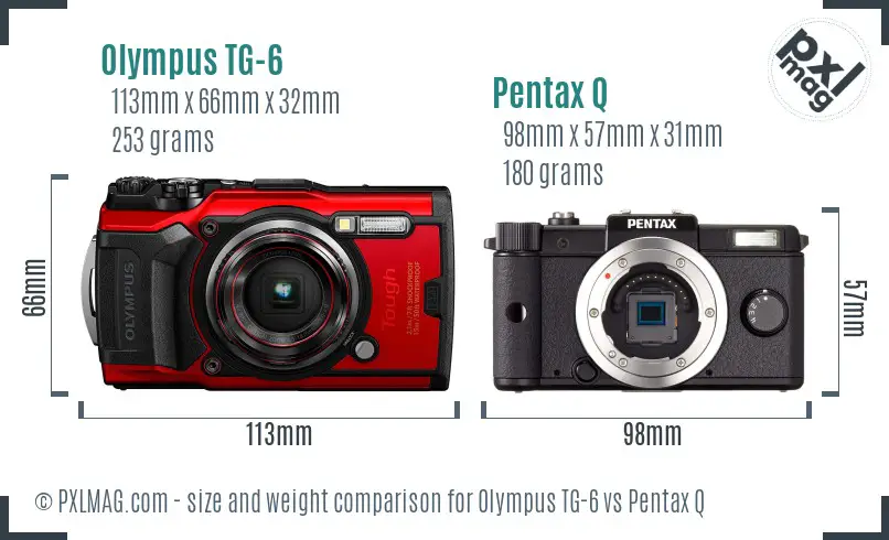 Olympus TG-6 vs Pentax Q size comparison