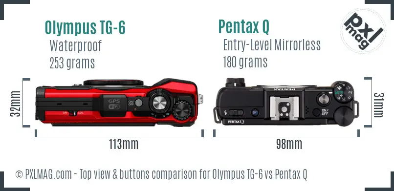 Olympus TG-6 vs Pentax Q top view buttons comparison