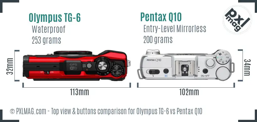 Olympus TG-6 vs Pentax Q10 top view buttons comparison Olympus TG-6 vs Pentax Q10 top view buttons comparison