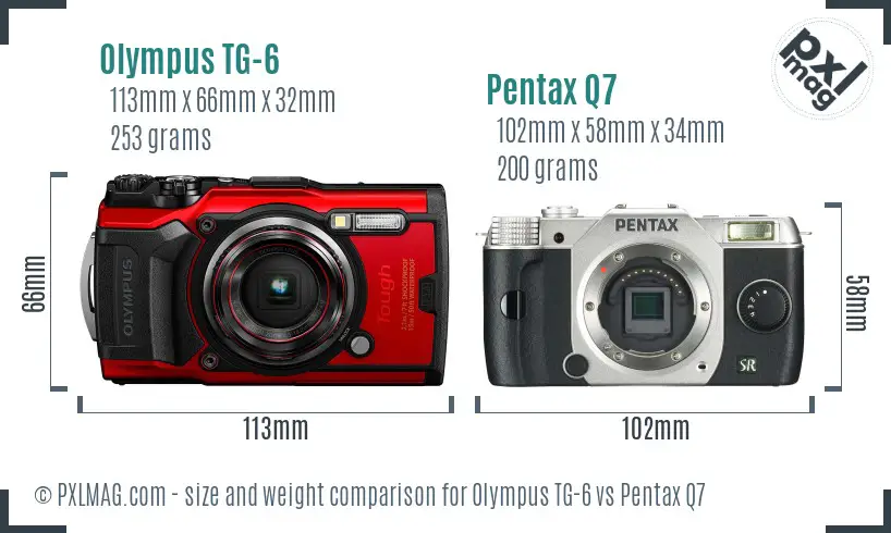 Olympus TG-6 vs Pentax Q7 size comparison