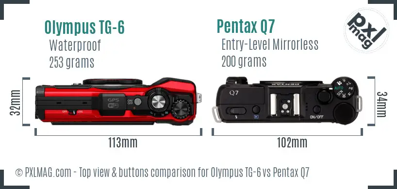 Olympus TG-6 vs Pentax Q7 top view buttons comparison