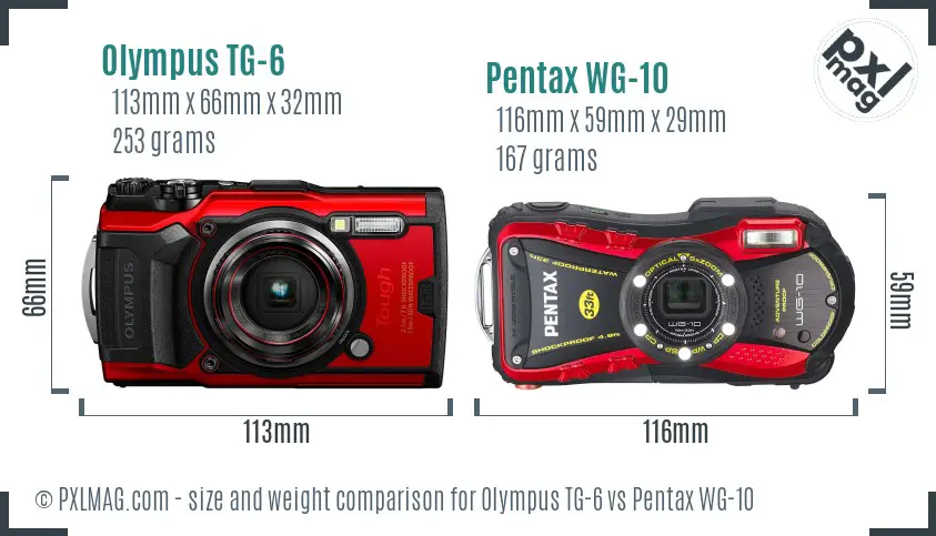 Olympus TG-6 vs Pentax WG-10 size comparison