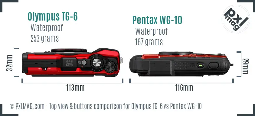 Olympus TG-6 vs Pentax WG-10 top view buttons comparison