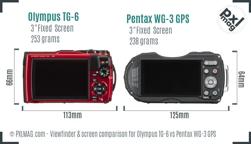 Olympus TG-6 vs Pentax WG-3 GPS Screen and Viewfinder comparison