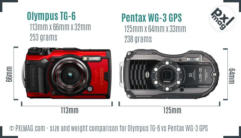 Olympus TG-6 vs Pentax WG-3 GPS size comparison
