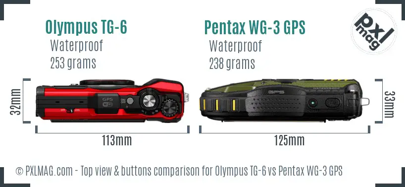 Olympus TG-6 vs Pentax WG-3 GPS top view buttons comparison