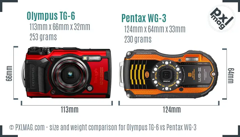 Olympus TG-6 vs Pentax WG-3 size comparison