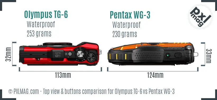 Olympus TG-6 vs Pentax WG-3 top view buttons comparison