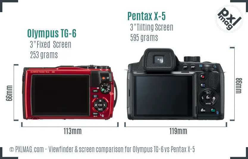 Olympus TG-6 vs Pentax X-5 Screen and Viewfinder comparison