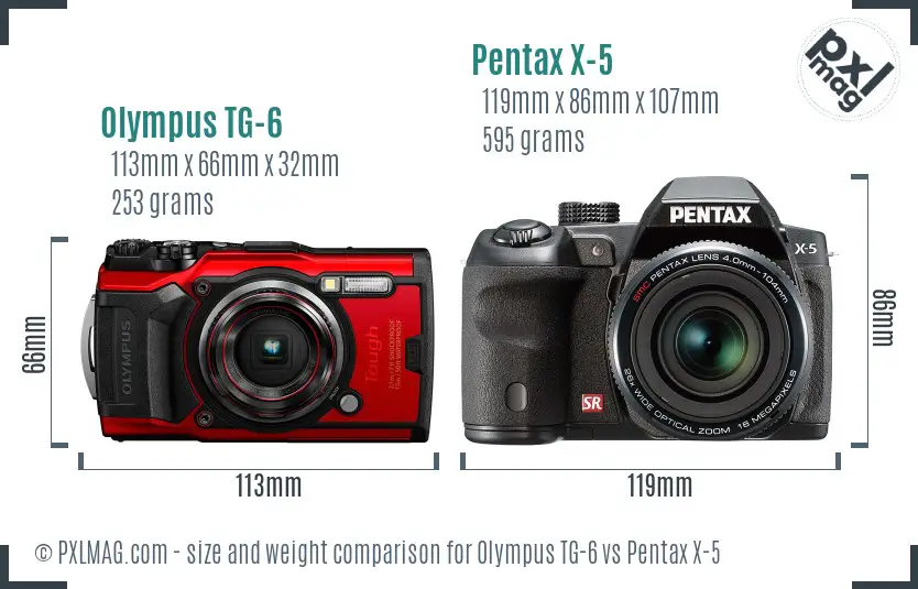 Olympus TG-6 vs Pentax X-5 size comparison