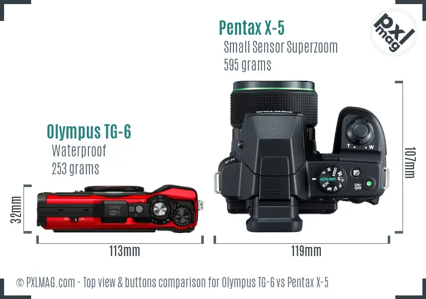 Olympus TG-6 vs Pentax X-5 top view buttons comparison