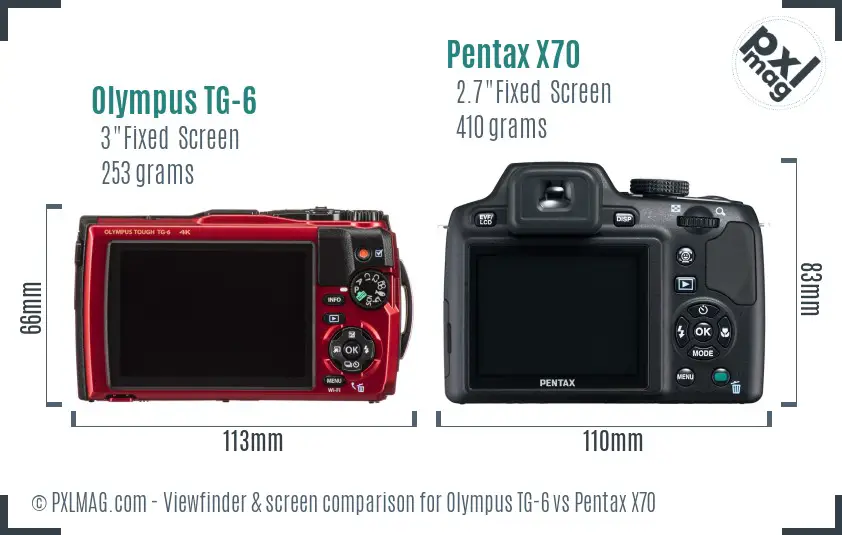 Olympus TG-6 vs Pentax X70 Screen and Viewfinder comparison