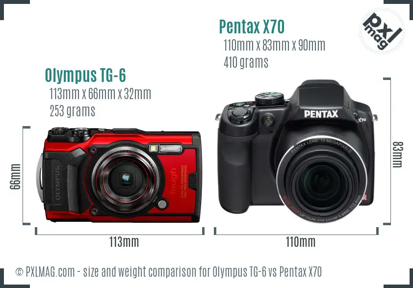 Olympus TG-6 vs Pentax X70 size comparison