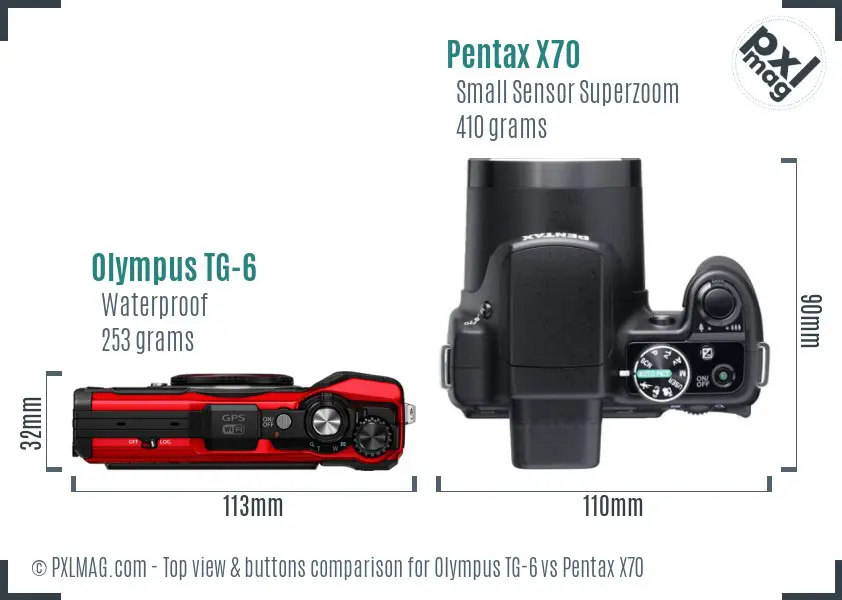 Olympus TG-6 vs Pentax X70 top view buttons comparison