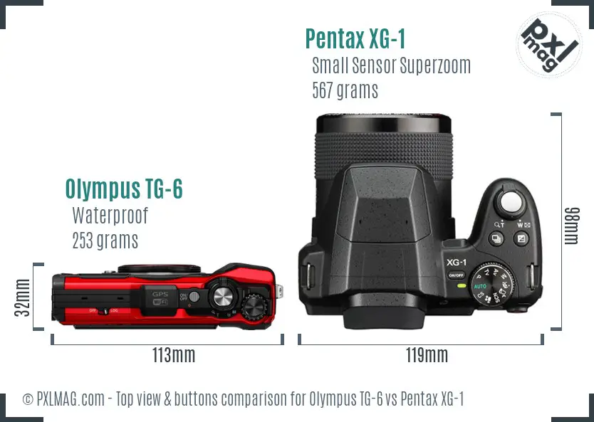 Olympus TG-6 vs Pentax XG-1 top view buttons comparison Olympus TG-6 vs Pentax XG-1 top view buttons comparison