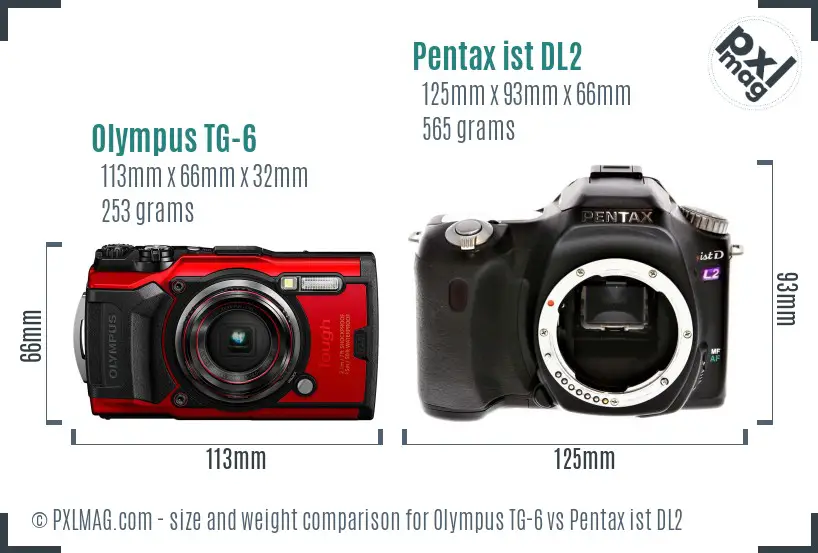 Olympus TG-6 vs Pentax ist DL2 size comparison