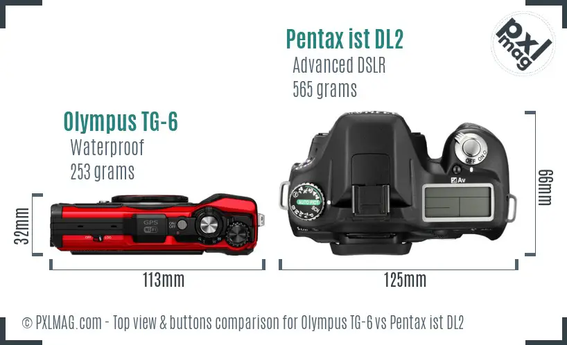 Olympus TG-6 vs Pentax ist DL2 top view buttons comparison