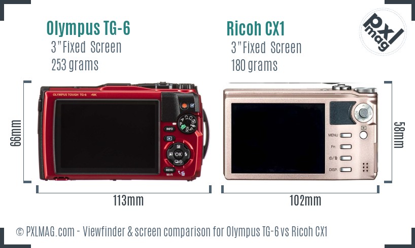 Olympus TG-6 vs Ricoh CX1 Screen and Viewfinder comparison