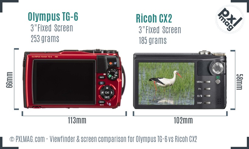 Olympus TG-6 vs Ricoh CX2 Screen and Viewfinder comparison